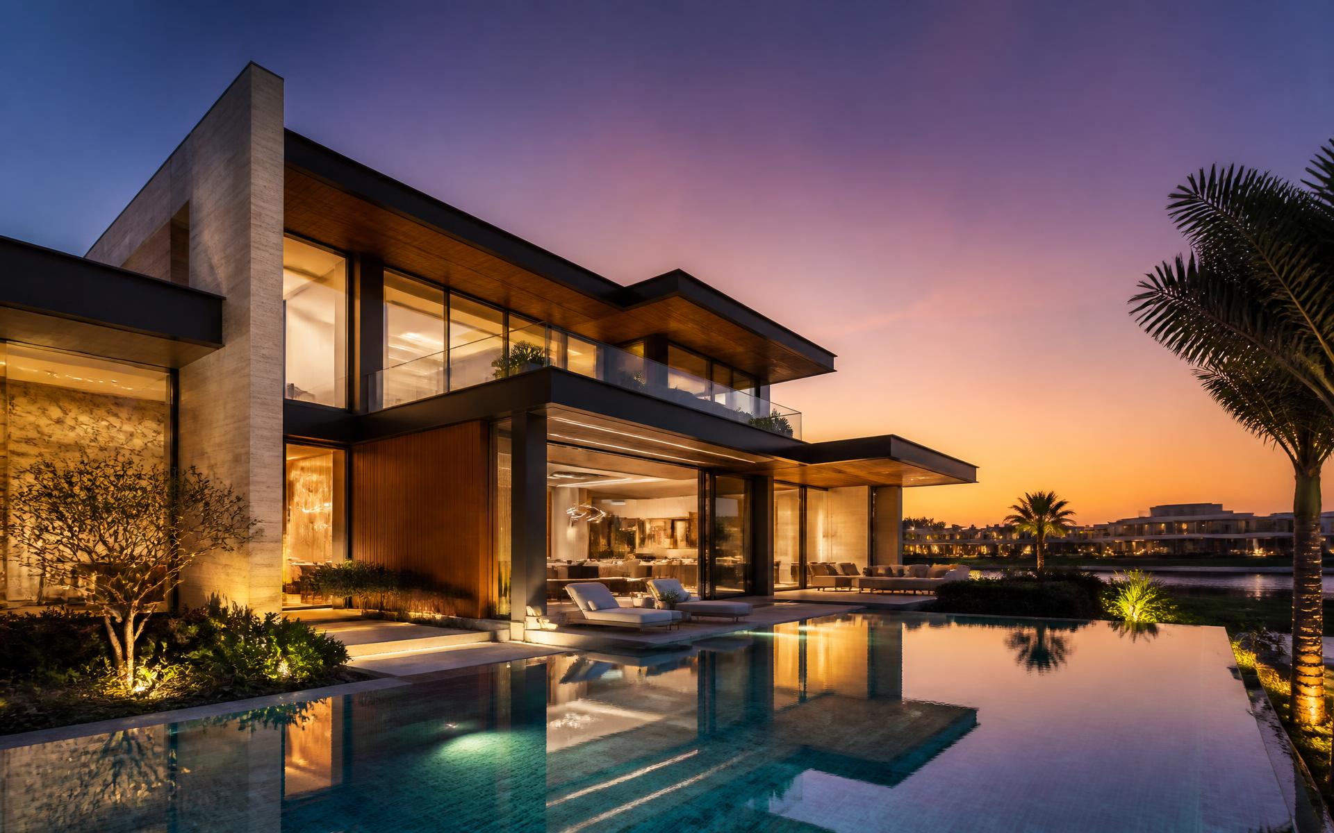 Luxury villa at dusk